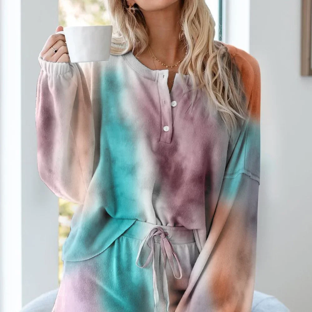 New Multicolor Tie Dye Knit Loungewear Set - Picture 4 of 12